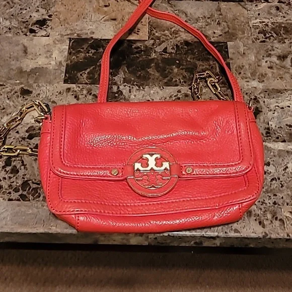 Tory Burch Cross Body Bag pebbled leather Red